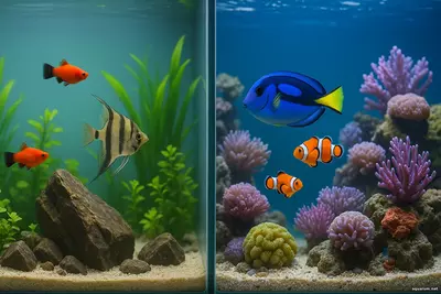 Отличие морского аквариума от пресноводного И морской, и пресноводный аквариумы имеют свои достоинства