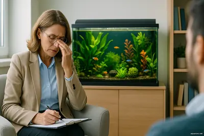 Психотерапевт и аквариум в кабинете вода как соучастник терапии