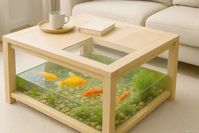 Мини-бассейн с рыбами под столом вода как продолжение человека