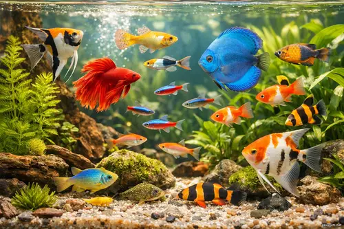 Акваріумні риби при денному освітленні у домашньому акваріумі