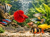 Акваріумні рибки крупним планом у домашньому акваріумі