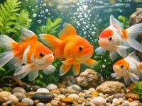 Золоті рибки крупним планом у домашньому акваріумі серед зелених росли