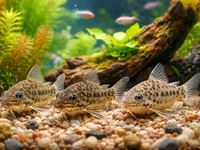 Сомики крупним планом на дні домашнього акваріума серед світлого ґрунт