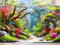 Красиво оформлений акваріум при денному освітленні з яскравими рибками