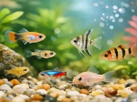 Мальки акваріумних риб крупним планом у домашньому акваріумі