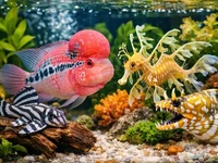 Рідкісні акваріумні риби крупним планом у домашньому акваріумі