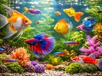 Яскраві акваріумні рибки крупним планом у домашньому акваріумі