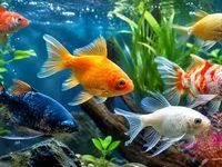 Яскраві акваріумні рибки зблизька у доглянутому акваріумі