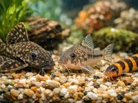 Донні риби крупним планом у домашньому акваріумі на світлому ґрунті