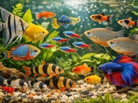 Сумісні акваріумні риби крупним планом у домашньому акваріумі