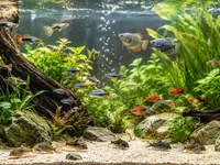 Сумісні акваріумні риби у світлому planted-акваріумі з рослинами