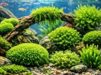 Мохи для акваріума крупним планом у домашньому акваріумі на корчах