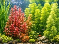 Високі акваріумні рослини крупним планом у світлому акваріумі