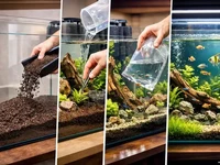 Запуск акваріума поетапно крупним планом у домашньому акваріумі