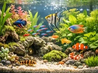 Крупний план яскравого домашнього акваріума з різнокольоровими рибками