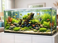 Красивий домашній акваріум із зеленими рослинами, камінням, корчем