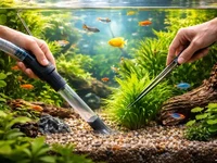 Догляд за домашнім акваріумом крупним планом: очищення ґрунту