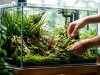 Догляд за акваріумом при денному освітленні: руки акваріуміста
