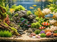 Крупний план яскраво оформленого домашнього акваріума